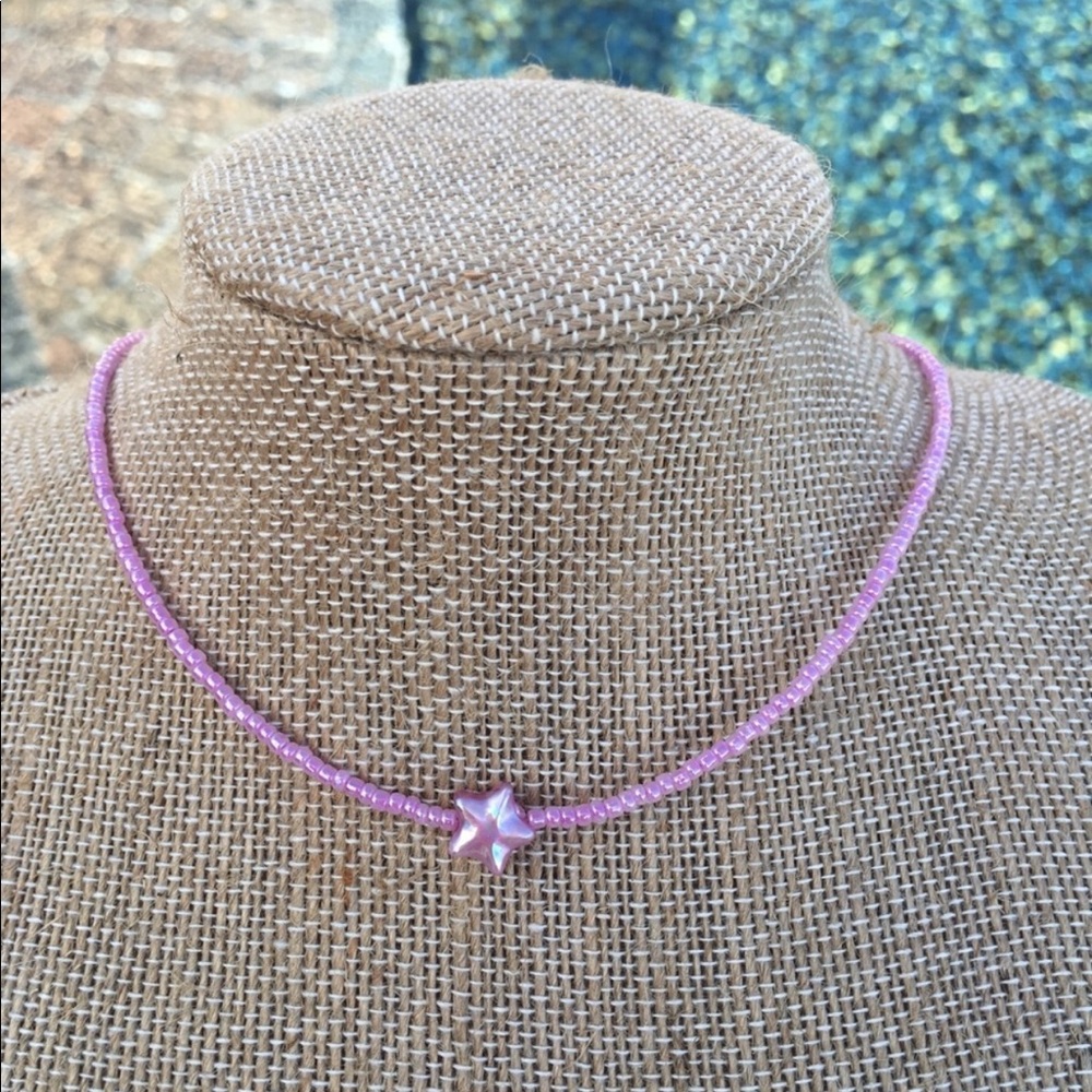 Pink Star Seed Bead Choker